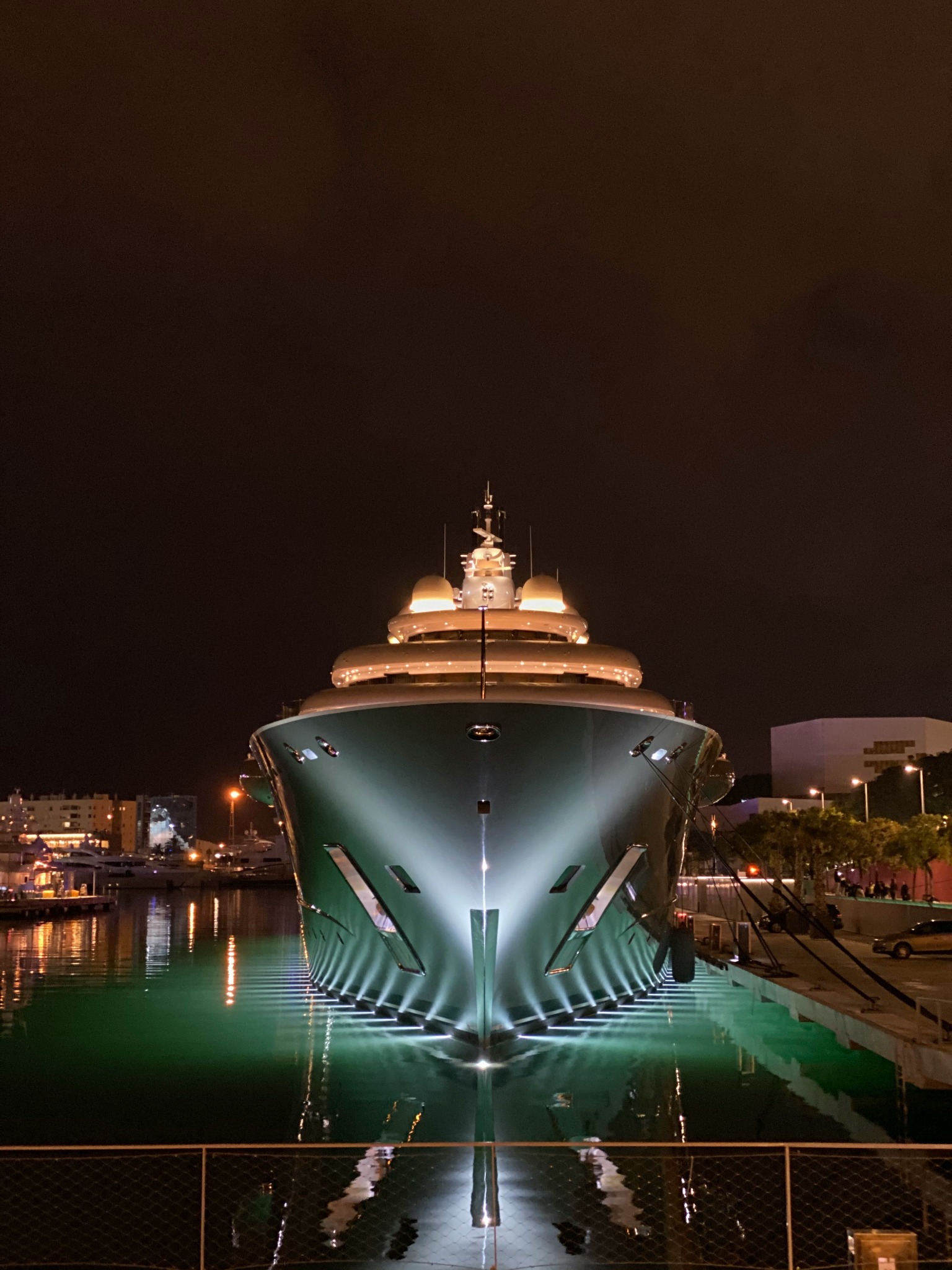 Superyacht bow at night (reduced size)