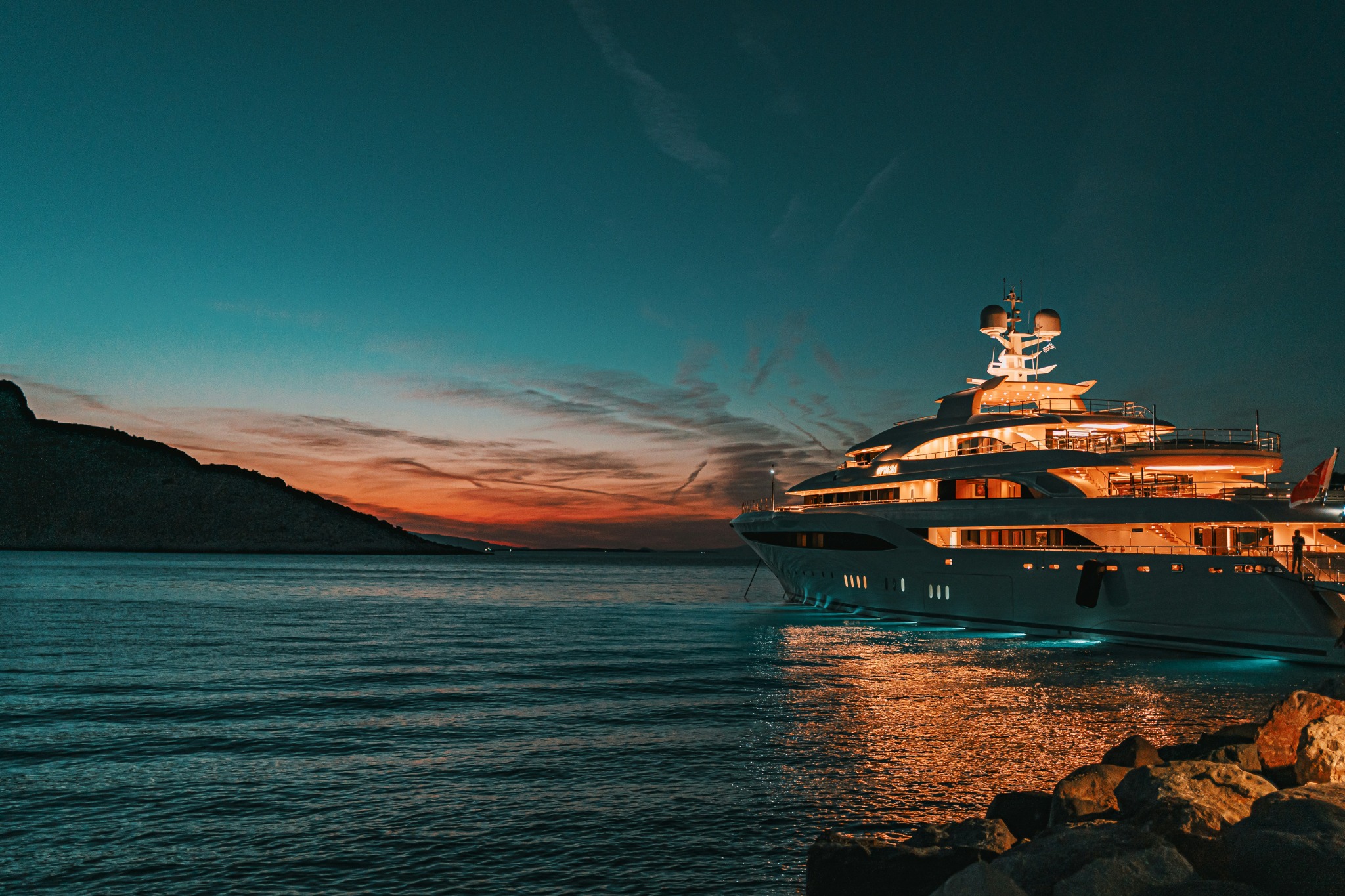 Superyacht at sunset